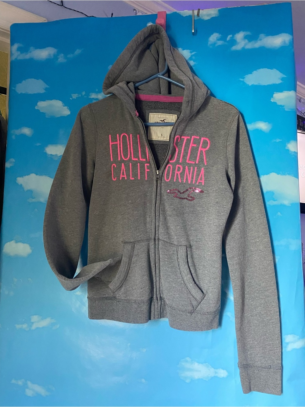Hollister Gray & Pink Zip Hoodie